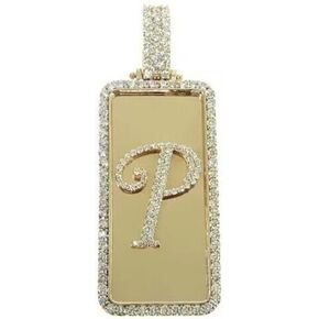 Lab-Created Diamond Mens Any Initial P Letter Pendant 14k Yellow Gold Plated BY BALAJIGEMSANDJEWELRY