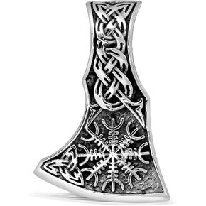 WithLoveSilver 925 Sterling Silver Viking Axe Amulet Slavic Celtic Triquetra Mjolnir Helm of Awe Double Sided Pendant