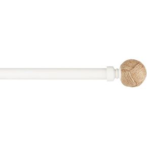 Exclusive Home Rope Knot 1" Curtain Rod and Coordinating Finial Set, Matte White, Adjustable 36"-72"