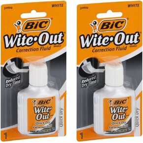 Bic Quick-Dry Wite Out Correction Liquid with Foam Brush .7oz (2-Pack)