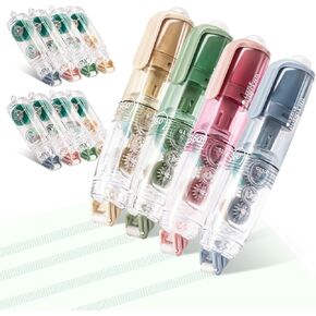 4 Pcs Double Sided Tape Roller with 8 Refills, Retractable Glue Tape Roller, Adhesive Tape Dispenser Runner for Scrapbooking and Crafts, Arts Projects,Gift Wrapping, Photo-Safe
