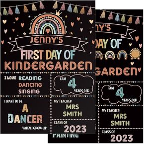 First Day and Last School Board Boho Back to Sign Chalkboard Photo Prop Rainbow 1st Chalk for Kids Preschool Kindergarten 13.8x9.8in (Black)