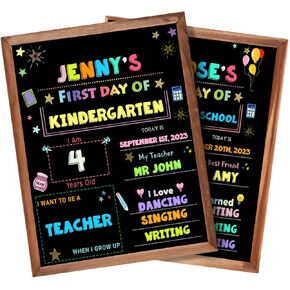 First and Last Day of School Sign with Frame, Double Sided First Day of School Chalkboard for Kids, Boys, Girls, Back to School Board Photo Props for Preschool/Kindergarten, 11 * 14 inches