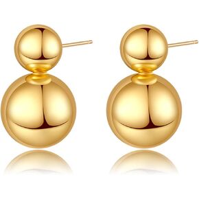 Gold Double Ball Drop Earrings for Women Round Ball Earrings Thick Bead Earrings Stud Trendy Jewelry