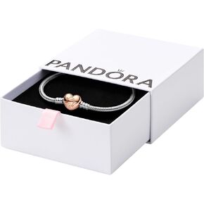 PANDORA Moments Heart Clasp Snake Chain Bracelet - Two-Tone Charm Bracelet - Compatible with PANDORA Moments Charms - Sterling Silver & PANDORA Rose Gold - Comes with Gift Box - 8.3"