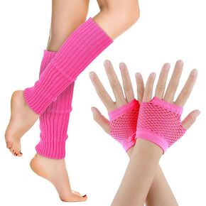 Yolev Neon Leg Warmers and Fishnet Gloves Set 80s Fancy Dress Costume Accessory Stretchy for Party Costume Accessories