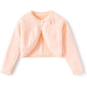 Little Girls' Knit Long Sleeve Bolero Shrug Cardigan,Toddler Girls Cotton Thin Bow Knot Shawl Lace Sweater Jacket Coat