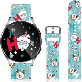 20mm Christmas Watch Band Compatible with Samsung Galaxy 6/5/5 Pro/4/4 Classic/3 (41mm)/Active 1&2, Sizes 40mm 41mm 42mm 44mm 45mm 46mm, Silicone Xmas Snowman Santa Holiday Replacement Smartwatch Wristband strap for Women Men Girl