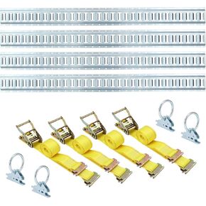 4 Pack E-Track Tie-Down Rail Kit, 5FT E Track Rail Kit Includes 4 Steel Rails & 4 O-Rings & 4 Tie-Offs w/D-Ring, Versatile Trailer Securing Accessories for Trailers, Truck Bed