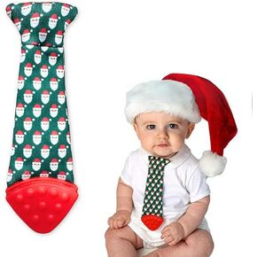 Tasty Tie Teething Tie, 3-in-1 Clip-on Baby Tie, Crinkle Toy & Silicone Teether for 3-6-9-12-18 Month Babies, Unique Baby Boy Gift or Stocking Stuffer, Elephant Style