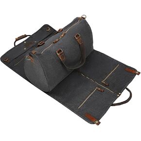 2 in 1 Waxed Canvas Leather Suit Luggage Garment Bag with Shoulder Strap for Travel and Business Trips