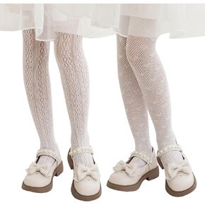 LOLANTA Girls Lace Tights Kids Sheer Patterned Fishnet Stockings 2 Pack Hollow Dance Pantyhose