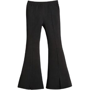 OYOANGLE Girl's Flare Leg Flowy Trousers Solid Plain Cropped Elastic Waisted Split Hem Casual Long Pants