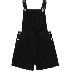 OYOANGLE Girl's Denim Short Overalls Pocket Front Adjustable Straps Solid Romper Jumpsuits