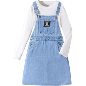 MakeMeChic Girl's Letter Patch Criss Cross Back Jeans Overalls High Waist Denim Midi Dresses
