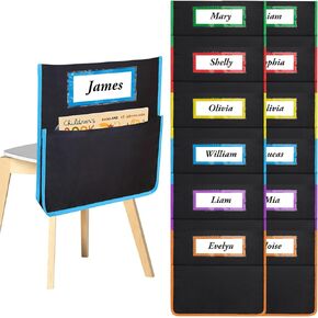 Chair Pockets for Classroom 15.6x16.8 Inch - 12 Pack Chairback Buddy Pocket Chart Seat Back Organizer Student Storage with Lable Slot for Classroom Kindergarten School Home