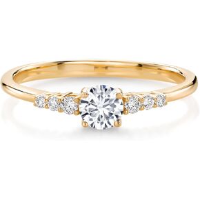 Gem Stone King 10K Yellow Gold White Lab Grown Diamond Engagement Ring For Women (0.36 Cttw, Round 4MM, Gemstone April Birthstone, Available In Size 5, 6, 7, 8, 9)