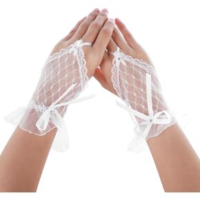 Lace Gloves Bow Rhinestone Wedding Mesh Sheer Fingerless Gloves Women Bridal Bridesmaids Banquet Wedding Tea Party Funeral