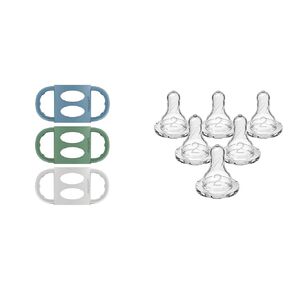 Dr. Brown's Milestones 100% Silicone Baby Bottle Handles, Narrow & Natural Flow Level 2 Narrow Baby Bottle Silicone Nipple, Medium Flow, 3m+, 100% Silicone Bottle Nipple, 6 Count