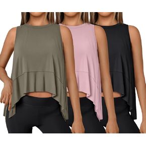 3 Pack Womens Tank Tops Crop Workout Top Sleeveless Athletic Crewneck Shirts Loose Fit Summer Outfits