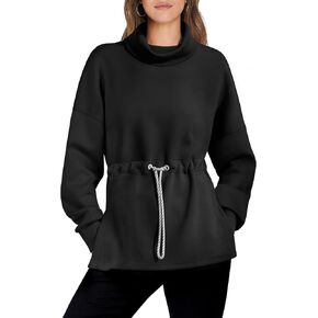 ANRABESS Womens Turtleneck Sweatshirts Drawstring Waist Pullover Tops Loose Fit Long Sleeve Hoodies 2024 Fall Preppy Outfits