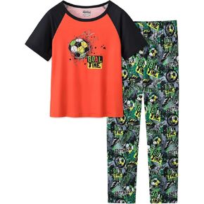 Pajamas for Boys Cute Black Gamer Short Sleeve and Pants Sleepwear 2-pieces Big Kids Summer PJS Size 6-16