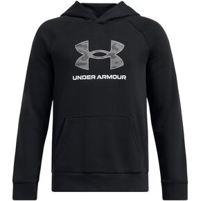 سترة بقلنسوة Rival Fleece للأولاد من Under Armour بطباعة شعار كبير