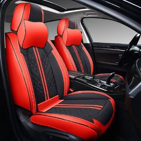 GXT Car Seat Covers Front Seats Only, Front Car Seat Covers 2 Pack, Premium Faux Leather Car Seat Cushion - Universal Fit for Most Sedans SUV Pick-up Truck with Headrests(Bright Red and Black)