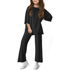 Haloumoning Girls Clothing Sets Summer Oversized T Shirts and Wide Leg Pants Kids Fashion 2 Piece Outfits 4-14 Years in Kuwait