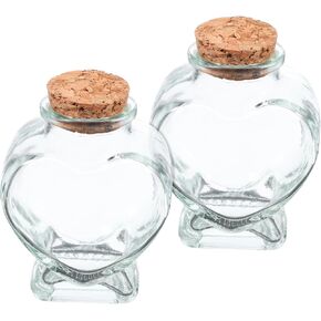2pcs Heart Shape Glass Bottle 50ml Mini Tiny Clear Glass Jars with Corks Mini Drift Bottle For DIY Wishing Drifting Message Bottles Craft