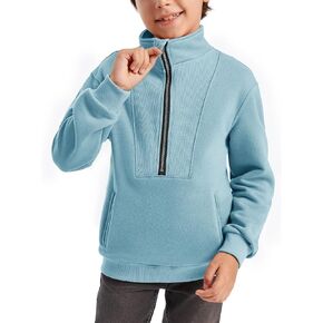Boys Half Zip Pullover Sweatshirts Kids Fashion Fleece Lined Stand Collar Sweatshirt 5-14 Years