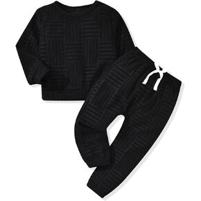 HINTINA Toddler Baby Boy Girl Clothes Long Sleeve Pullover Solid Color Sweatsuit Jogger Pants Set Fall Winter Outfits