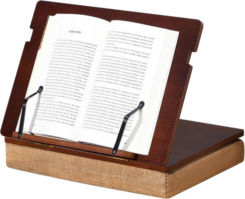 حامل كتب خشبي مقاس 14.7 × 10.6 بوصة، حامل قراءة الكتاب المقدس المحمول لكتاب الطبخ مع مشابك صفحة ورف للقراءة ووسادة، صينية حضن قابلة للتعديل لقراءة سرير أريكة المطبخ in Kuwait
