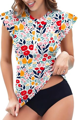WOWENY Womens Padded Rash Guard Short Sleeve Swim Shirts 1/4 Zip UPF 50 Sun Protection Swimsuit Tankini Bathing Suit Top in Saudi Arabia