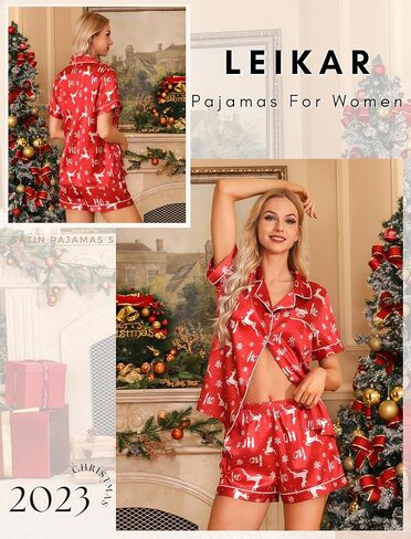 Leikar Womens Silk Summer Pajamas Shorts Set Floral Button Down Pjs Satin Loungewear Soft Sleepwear in Kuwait