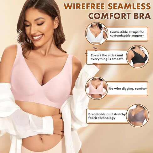 Deep V Wireless Bras for Women Seamless No Underwire Bra Comfortable Everyday Wirefree Bras in Saudi Arabia