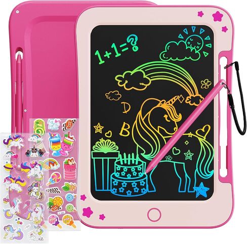 هدايا ألعاب الأطفال الصغار من TEKFUN - تابلت كتابة LCD مقاس 8.5 بوصة للأطفال مع ملصقات لوح رسم ملون، هدايا عيد ميلاد للأطفال ألعاب تعليمية لعمر 2 3 4 5 6 سنوات (وردي) in Kuwait