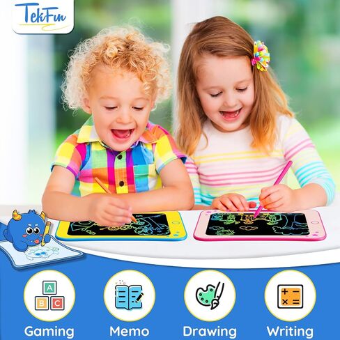 هدايا ألعاب الأطفال الصغار من TEKFUN - تابلت كتابة LCD مقاس 8.5 بوصة للأطفال مع ملصقات لوح رسم ملون، هدايا عيد ميلاد للأطفال ألعاب تعليمية لعمر 2 3 4 5 6 سنوات (وردي) in Kuwait