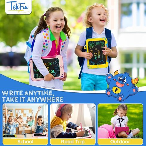 هدايا ألعاب الأطفال الصغار من TEKFUN - تابلت كتابة LCD مقاس 8.5 بوصة للأطفال مع ملصقات لوح رسم ملون، هدايا عيد ميلاد للأطفال ألعاب تعليمية لعمر 2 3 4 5 6 سنوات (وردي) in Kuwait