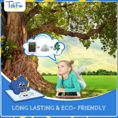 هدايا ألعاب الأطفال الصغار من TEKFUN - تابلت كتابة LCD مقاس 8.5 بوصة للأطفال مع ملصقات لوح رسم ملون، هدايا عيد ميلاد للأطفال ألعاب تعليمية لعمر 2 3 4 5 6 سنوات (وردي) in Kuwait