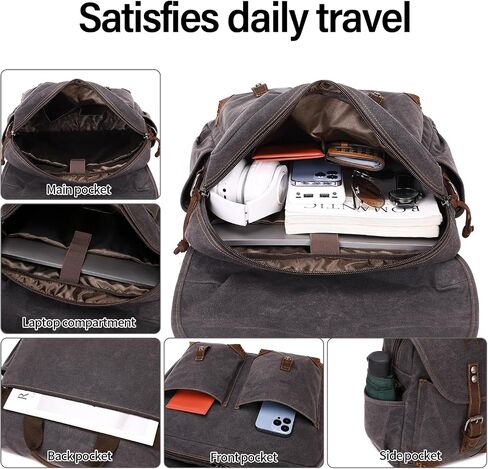 Mens Messenger Bag 15.6 Inch Vintage Waxed Canvas Genuine Leather Briefcase Leather Computer Laptop Bag Rugged Satchel Shoulder Bag Gray in Saudi Arabia
