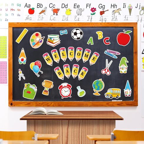 Whaline 55Pcs Back to School Bulletin Board Decoration Colorful Pencil Apple Book Assorted Cut Outs Welcome Back School Cut-Outs with Glue Points for First Day of School Classroom Decor in Saudi Arabia