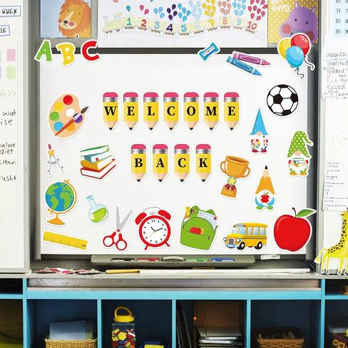 Whaline 55Pcs Back to School Bulletin Board Decoration Colorful Pencil Apple Book Assorted Cut Outs Welcome Back School Cut-Outs with Glue Points for First Day of School Classroom Decor in Saudi Arabia