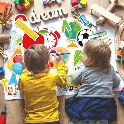 Whaline 55Pcs Back to School Bulletin Board Decoration Colorful Pencil Apple Book Assorted Cut Outs Welcome Back School Cut-Outs with Glue Points for First Day of School Classroom Decor in Saudi Arabia