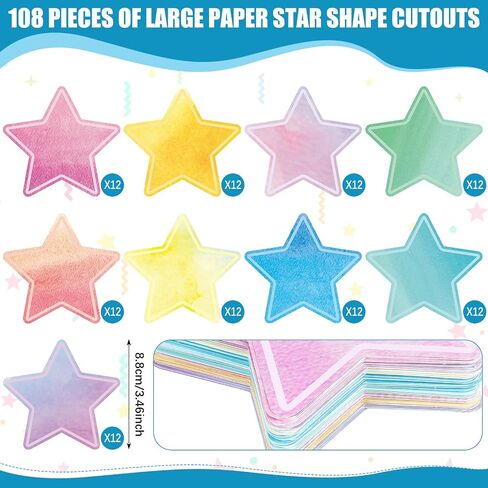 Geyee 108 Pcs Star Cutouts Watercolor Paper Star Cut Outs Assorted Color Star Die Cuts with Glue Points for Kids Teacher Student DIY Craft Projects Back to School Bulletin Board Decorations in Saudi Arabia