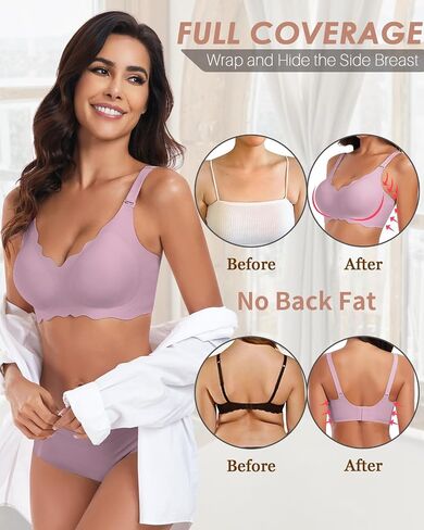WOWENY Scalloped Wireless Bras for Women No Underwire Push Up Bra Soft Comfort Seamless Full Coverage Bralettes Everyday Bra in Saudi Arabia