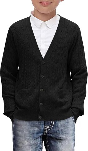 Haloumoning Boys Classic Buttons Up Thick Cable Knit Cardigan Sweater with Pockets 5-14 years in Saudi Arabia