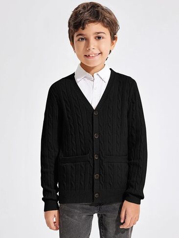 Haloumoning Boys Classic Buttons Up Thick Cable Knit Cardigan Sweater with Pockets 5-14 years in Saudi Arabia