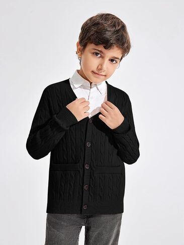 Haloumoning Boys Classic Buttons Up Thick Cable Knit Cardigan Sweater with Pockets 5-14 years in Saudi Arabia