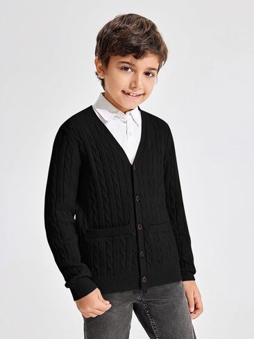 Haloumoning Boys Classic Buttons Up Thick Cable Knit Cardigan Sweater with Pockets 5-14 years in Saudi Arabia